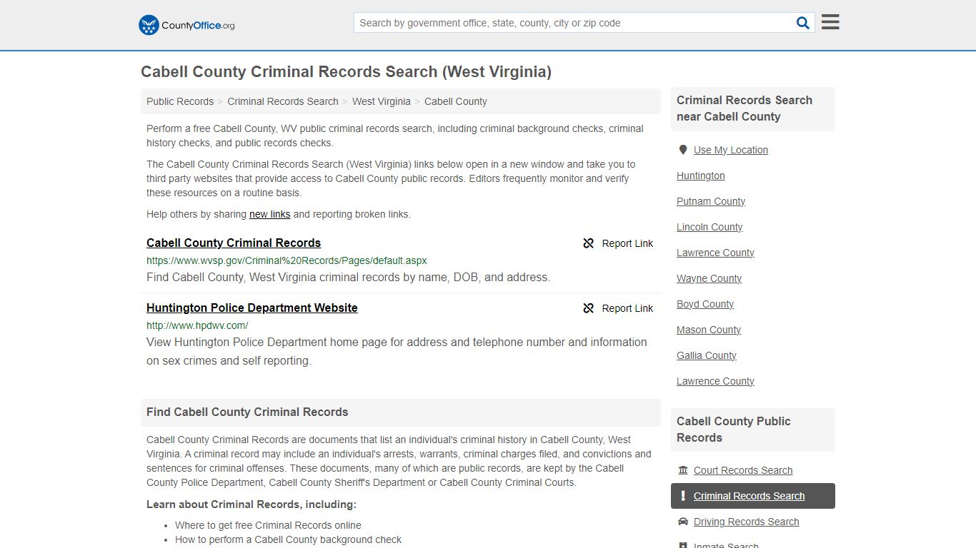 Criminal Records Search - Cabell County, WV (Arrests, Jails & Most ...