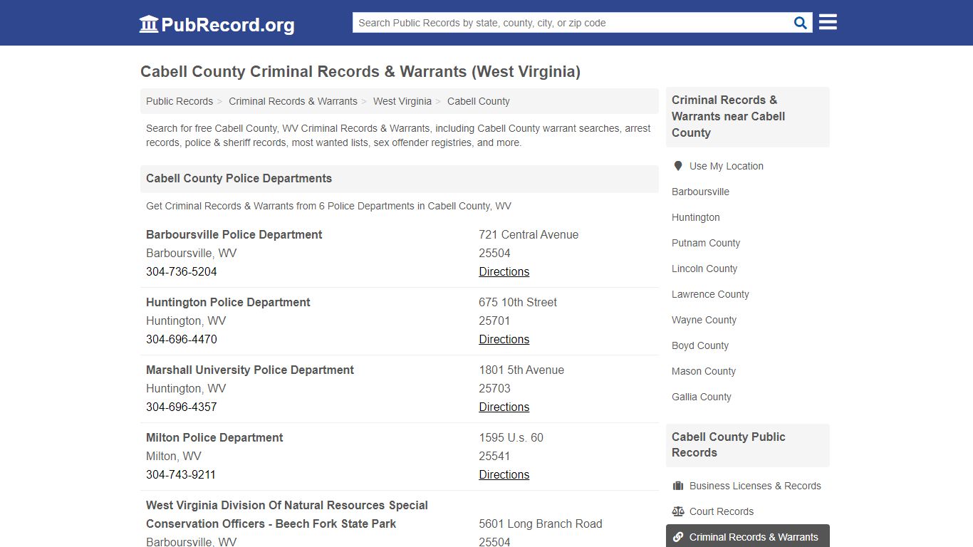 Cabell County Criminal Records & Warrants (West Virginia)